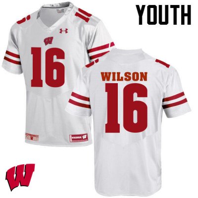 Youth Wisconsin Badgers NCAA #16 Russell Wilson White Authentic Under Armour Stitched College Football Jersey FI31P51ZB
